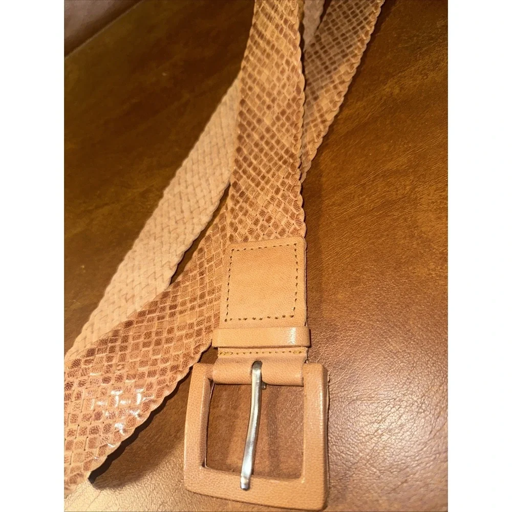 VTG Genuine Leather Tan Chain Braided Belt Leather Buckle Made in India 44